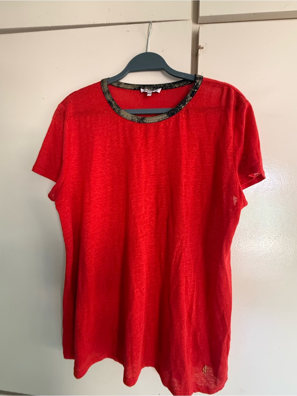 Vintage Juicy Couture Red/orange Top with Gold-Detail Neckline- linen